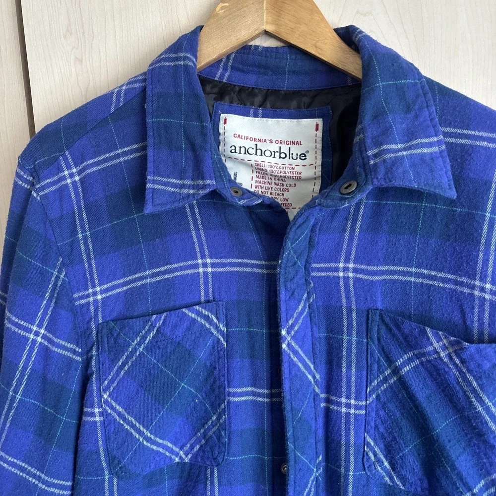 Vintage Y2K Anchor Blue Flannel Snap Shirt Large‎ Lined Workwear Grunge Punk